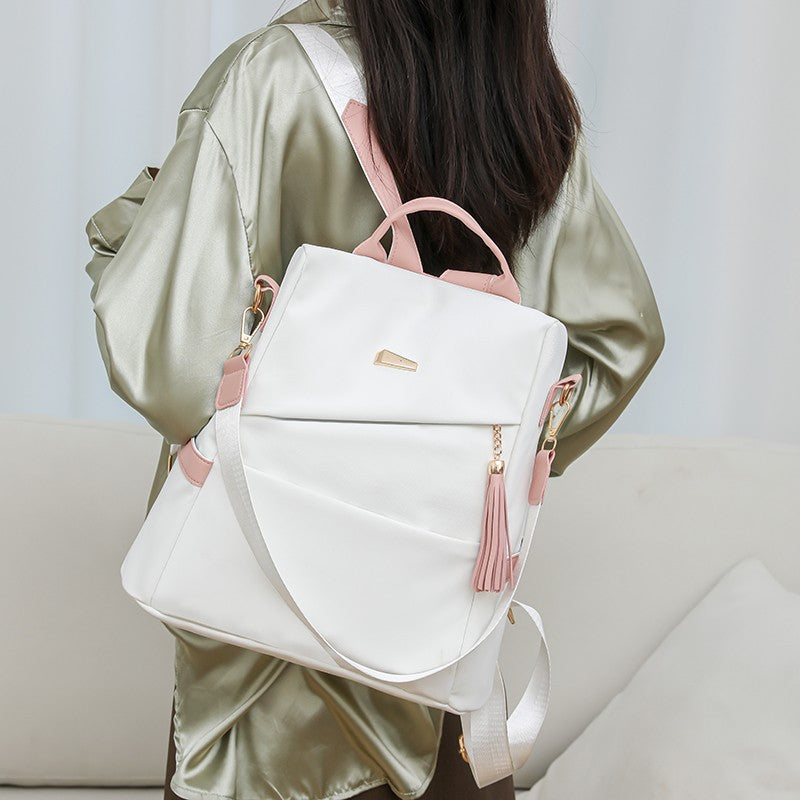 Oxford Cloth Stitching Women'S Backpack Anti-Theft Back Zipper Girls Schoolbag Casual Travel Double Shoulder Backpack