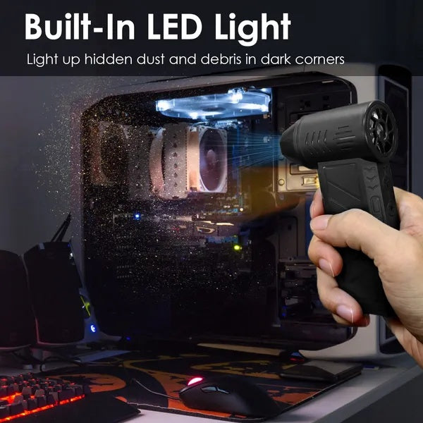 Compressed Air Duster With LED Light Up To 150000RPM Speed For PC Keyboard Cleaning High Speed Rechargeable Cordless Air Blower With 4 Speeds For Home Car Outdoor