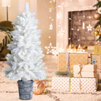 4 FT White Artificial Christmas Tree With Pot Stand, Potted Xmas Pine Tree With 200 Branch Tips For Holiday Party Office Home, White Tree