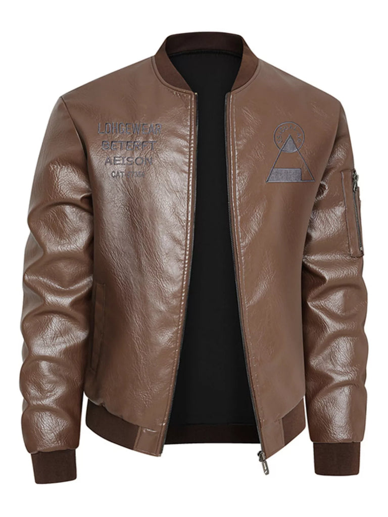 Men's Plus Size Zip Up Faux Leather Bomber Jacket