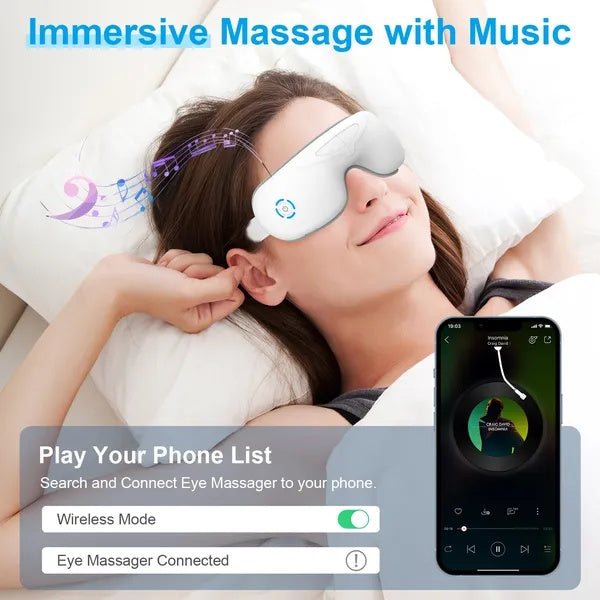 Eye Massager With Heat Music Wireless Eye Mask For Migraines Rechargeable Eye Care Device With Air Pressure Vibration Massage For Men Women Elders