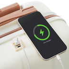 4-piece Suitcase Set With USB Port, Expandable ABS Durable Suitcase With Travel Bag, Cup Holder, With Spinner Wheels, Beige