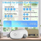 Eye Massager With Heat Music Wireless Eye Mask For Migraines Rechargeable Eye Care Device With Air Pressure Vibration Massage For Men Women Elders